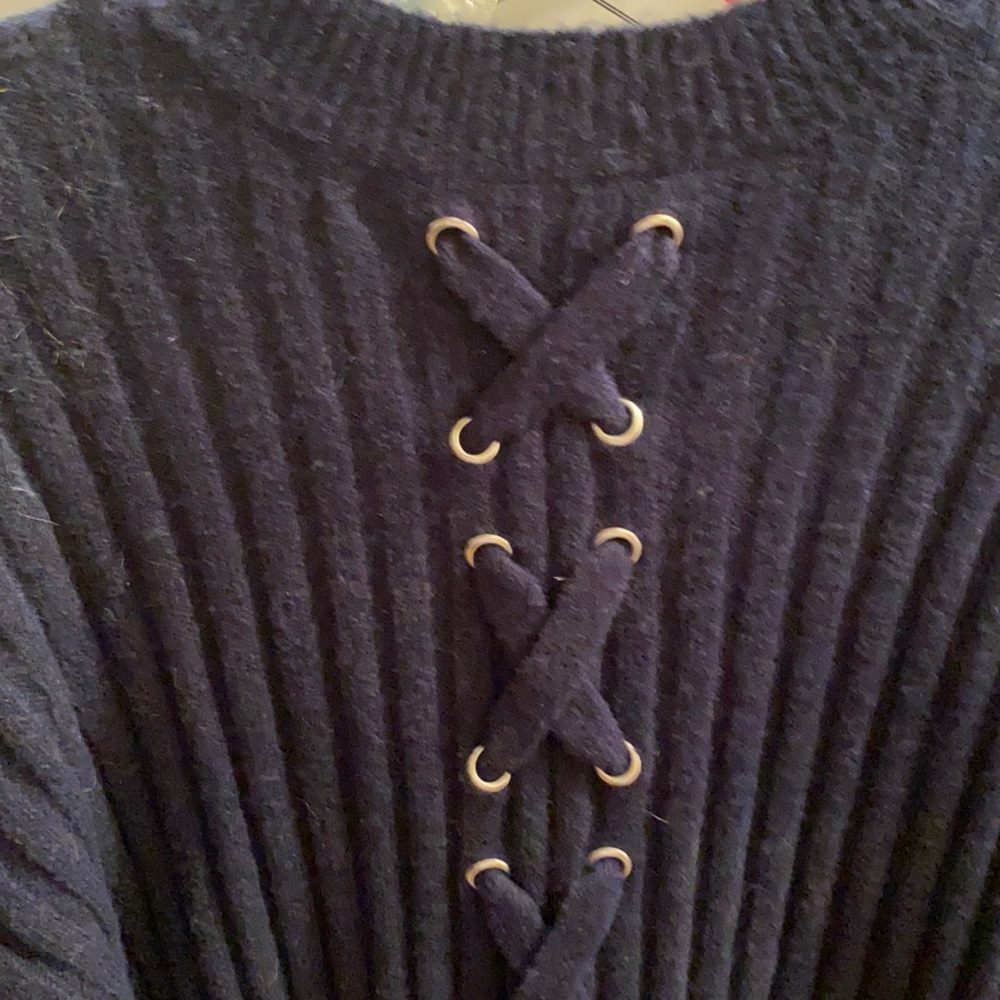 Dark navy sweater with detailing down back
